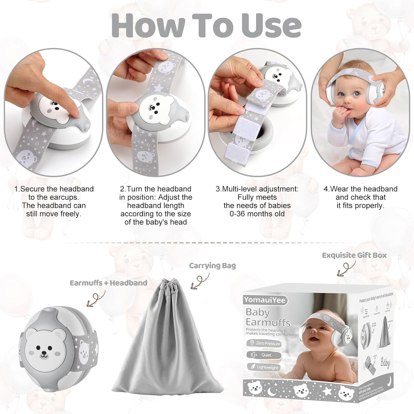 Baby Noise Cancelling Earmuffs – Infant Headphones 0-36 Months with Adjustable Headband”