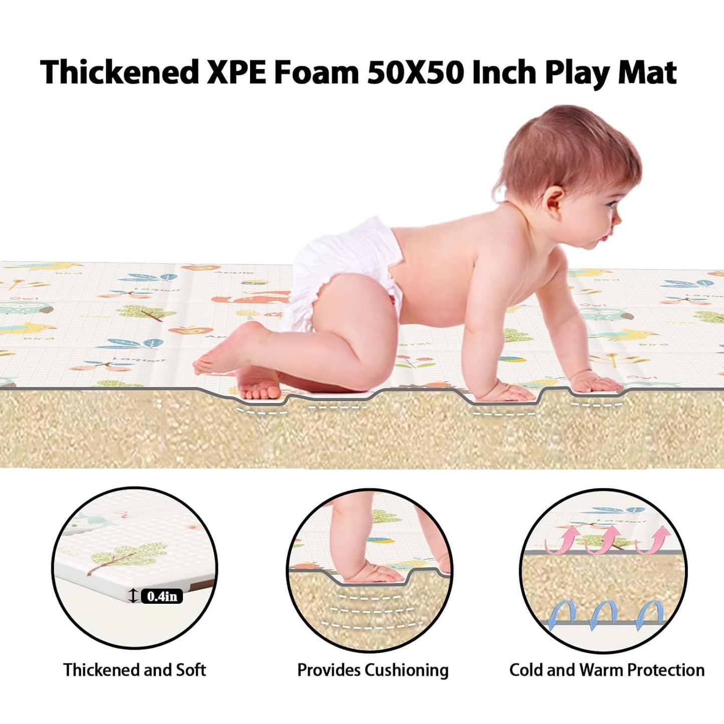 Baby Play Mat 50x50 Inch – Foldable Waterproof Foam Mat for Playpen & Floor”