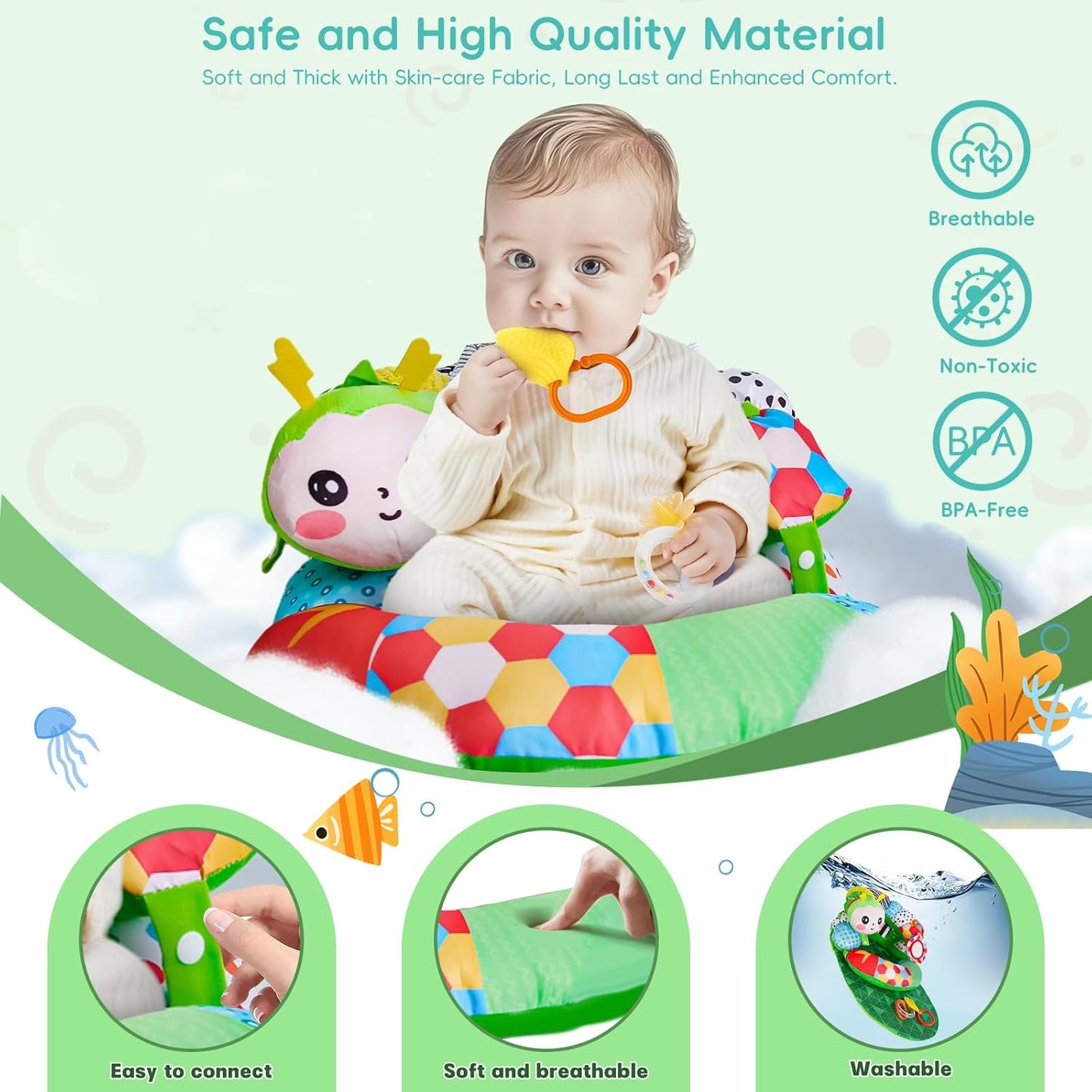 3-in-1 Tummy Time Pillow Playmat for Babies – Detachable Caterpillar Toy”