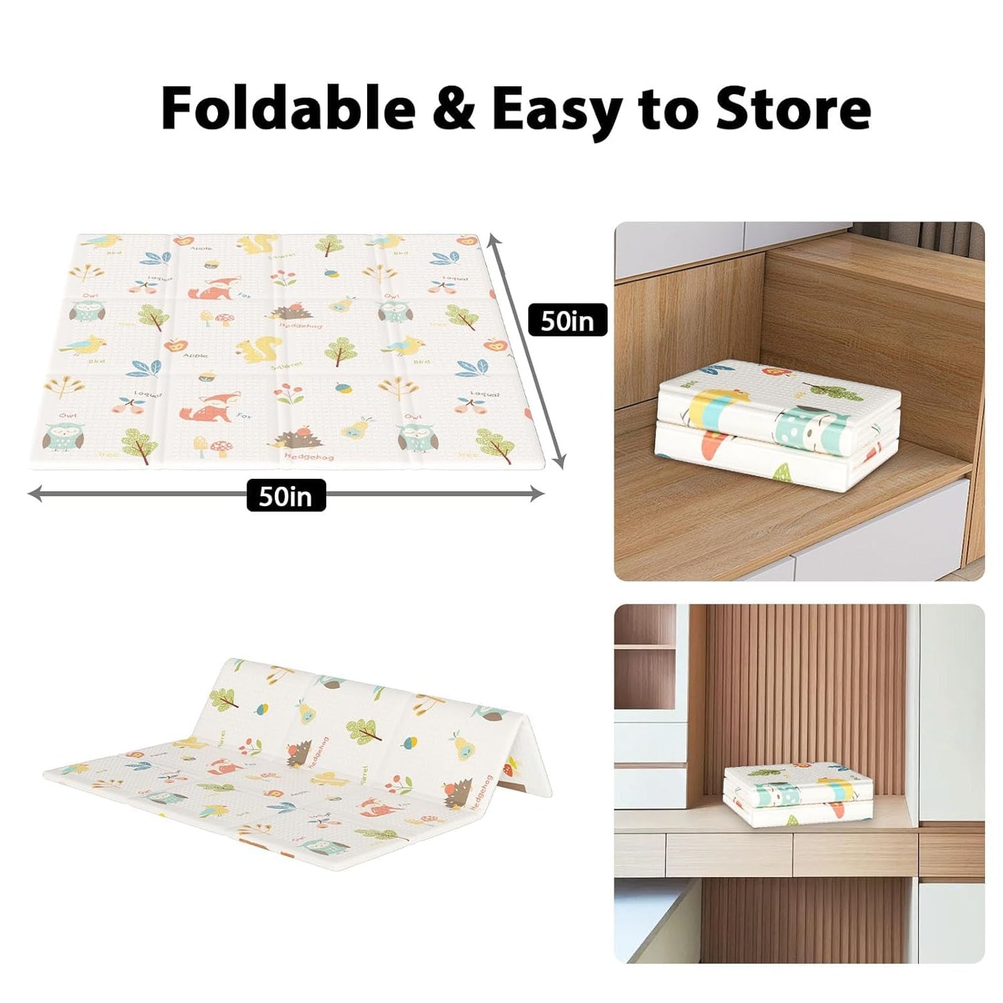 Baby Play Mat 50x50 Inch – Foldable Waterproof Foam Mat for Playpen & Floor”