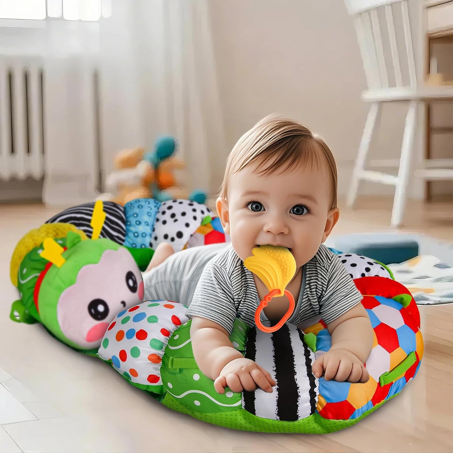 3-in-1 Tummy Time Pillow Playmat for Babies – Detachable Caterpillar Toy”